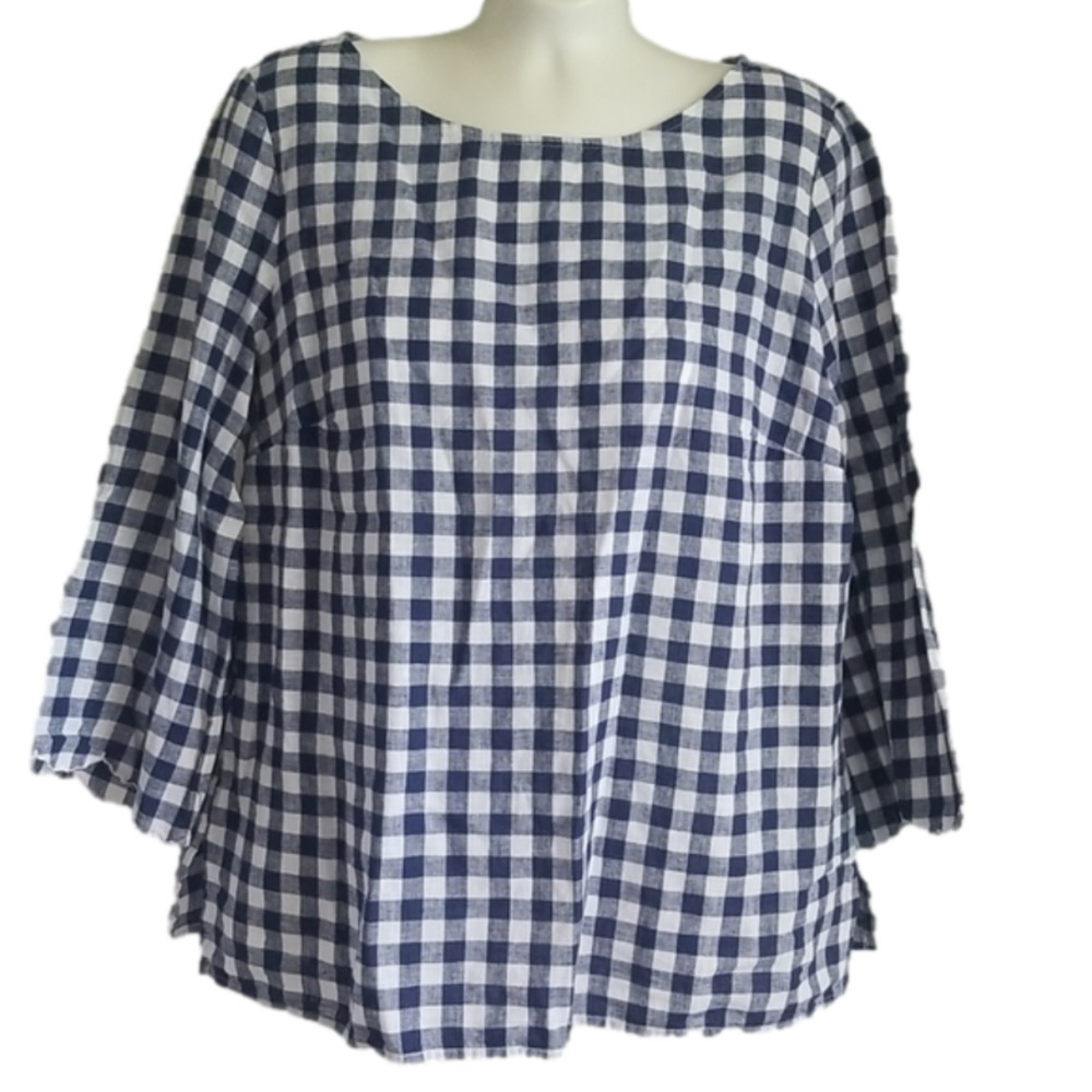 𝅺liz Claiborne Linen Blend Top Checkered